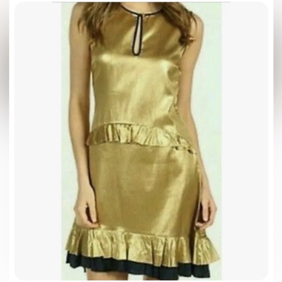 NWOT Juicy Couture Gold Mini Dress Silk Sleeveless Ruffles Metallic Shiny size 8 - Picture 1 of 12
